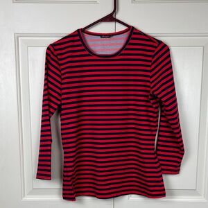 J. McLaughlin Red and Navy Striped Long Sleeve Top - S
